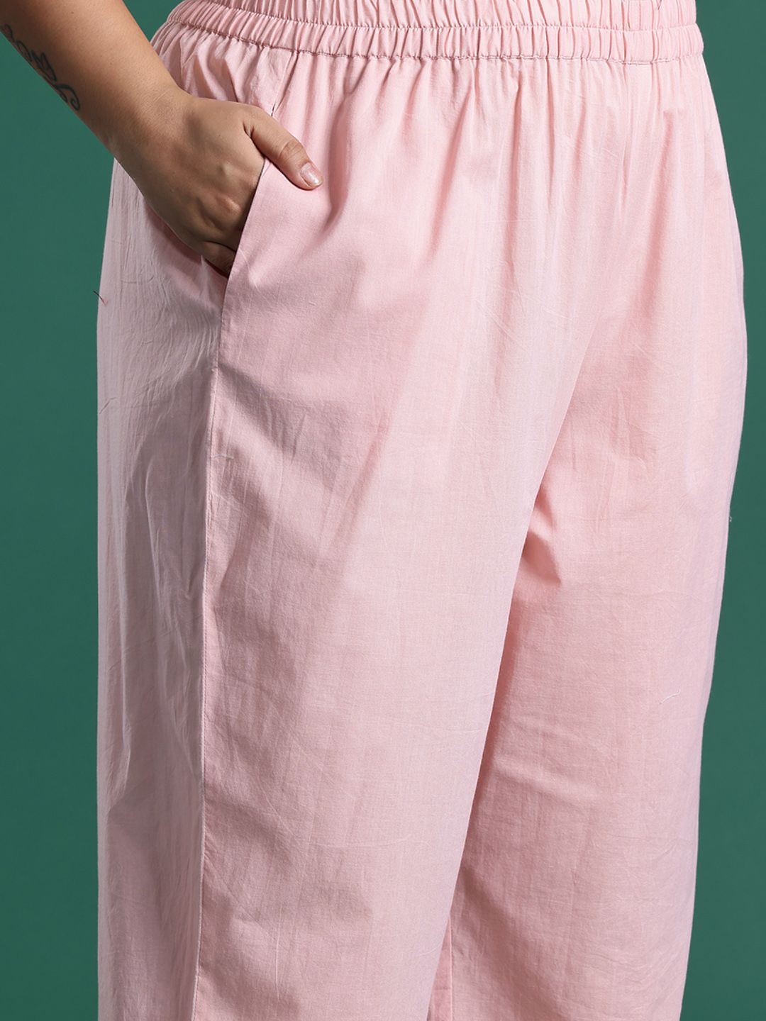 Indyancart Women's Pink Embroidered Straight Kurta With Trousers & Dupatta