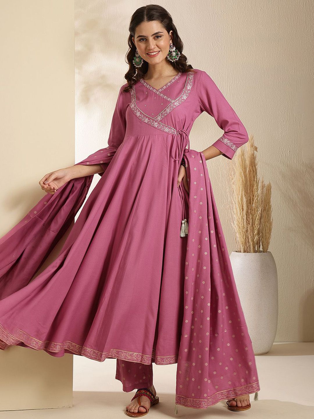 Indyancart SN Women's Ethnic Motifs Embroidered Anarkali Kurta with Palazzo & Dupatta