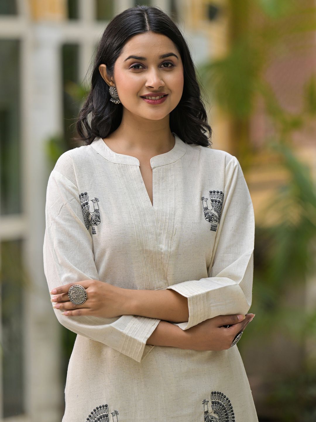Animal Embroidered Regular Thread Work Pure Cotton Kurta With Palazzos