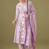 Indyancart IE Women Floral Printed Empire Thread Work Pure Cotton Kurta with Trousers & With Dupatta