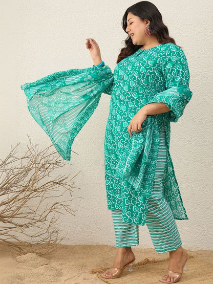 Indyancart Women's Ethnic Motifs Printed Regular Kurta with Trousers & With Dupatta