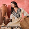 Dhiyona SN Women's Floral Embroidered V-Neck A-Line Kurta With Dhoti Pant & Bag