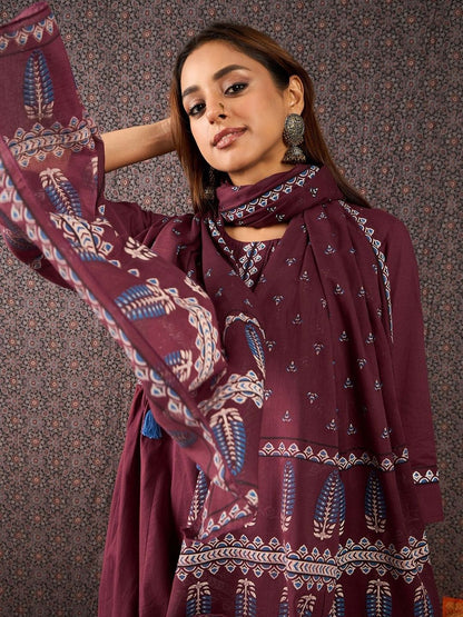 Women Ethnic Motifs Printed Cotton A-Line Kurta with Trousers & Dupatta