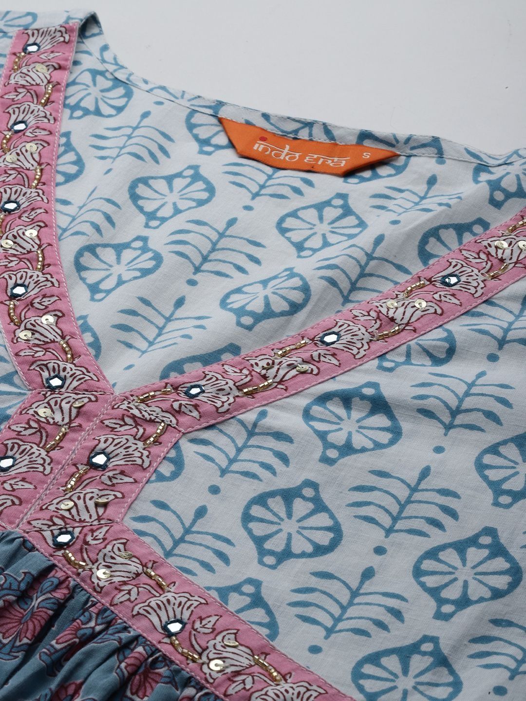 Women Ethnic Motifs Printed Empire Beads and Stones Pure Cotton Kurta with Trousers & With Dupatta