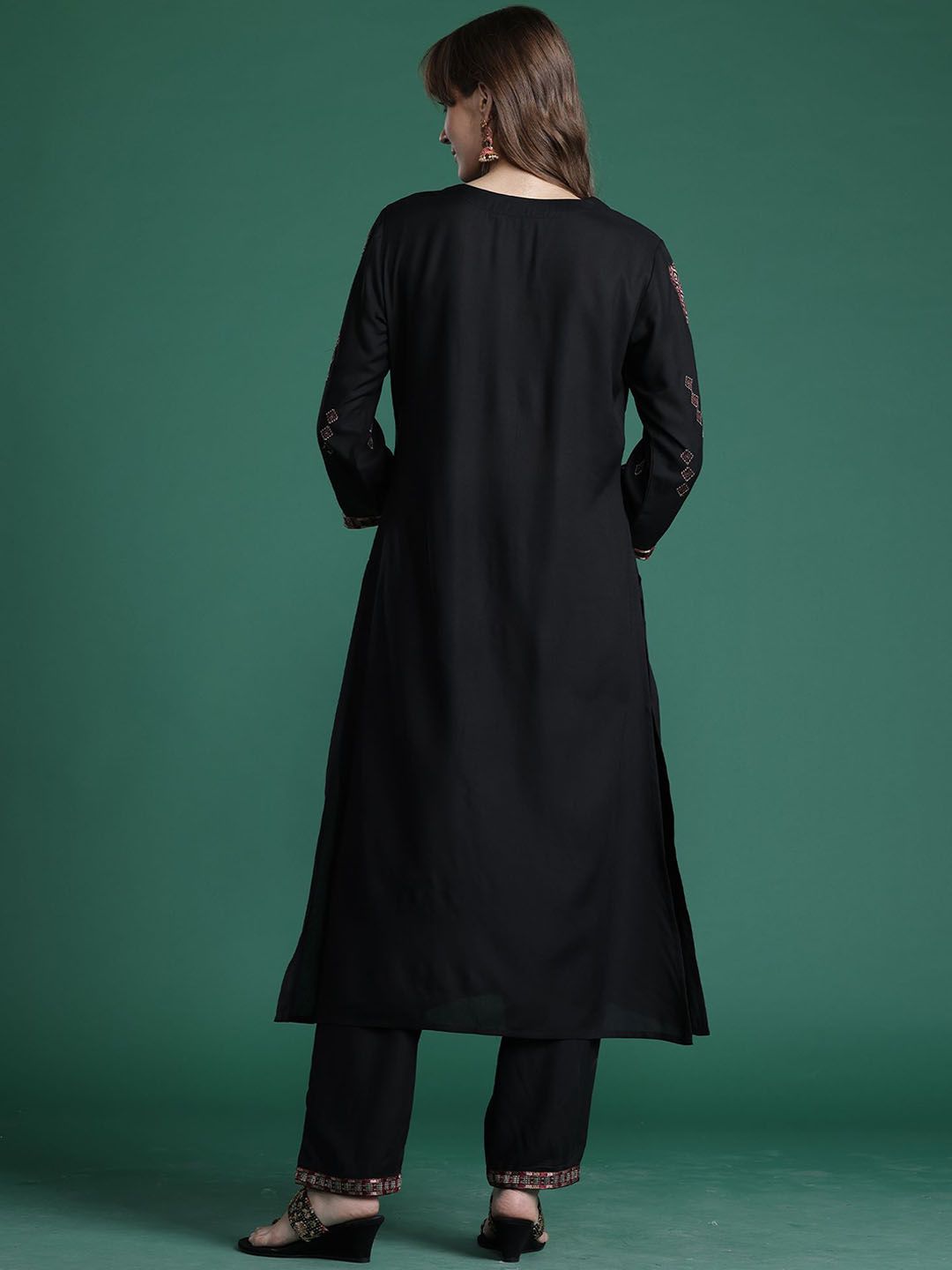 Indyancart IE Indo era Embroidered Straight Tunic & Trousers Co-Ord Set