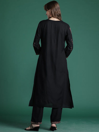 Indyancart IE Indo era Embroidered Straight Tunic & Trousers Co-Ord Set