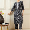 Indyancart IE Floral Printed Notched Neck Pure Cotton Straight Tunic With Trouser