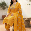 Indyancart Women's Printed Regular Thread Work Pure Cotton Kurta with Trousers & With Dupatta