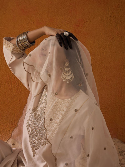 Indyancart IE Ethnic Motifs Embroidered Straight Zari Liva Kurta with Trousers & Dupatta
