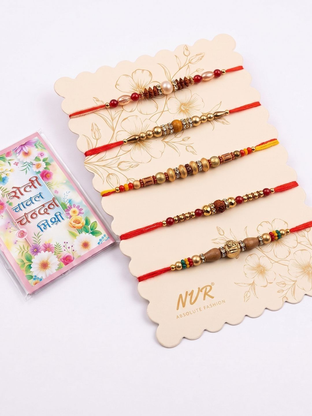 Anouk Set Of 5 Multicolor Designer Thread Rakhi With Roli Chawal Chandan Mishri