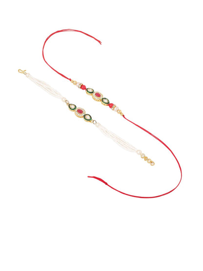 Anouk Set Of 2 Multicolor Oval Shape Kundan Studded & Beads Bhaiya Bhabhi Rakhi