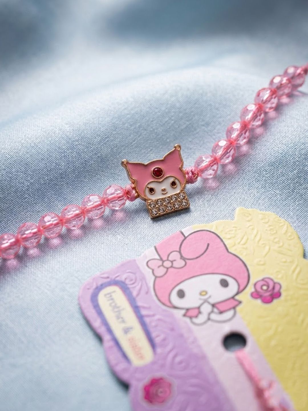 Anouk Pink Transparent Beaded Cartoon Character Kids Rakhi With Roli Chawal Chandan Mishri