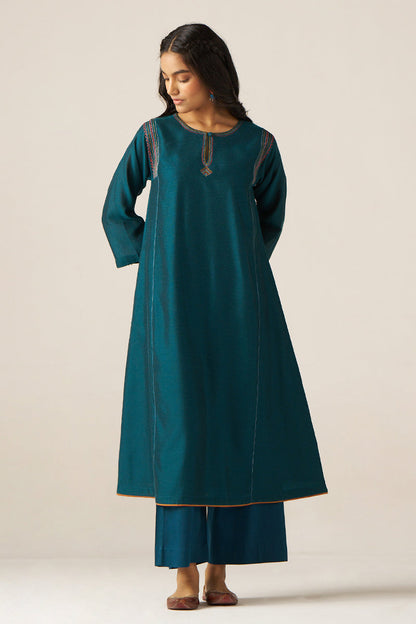 Women's Balsam Blue Silk Co-ord Set
