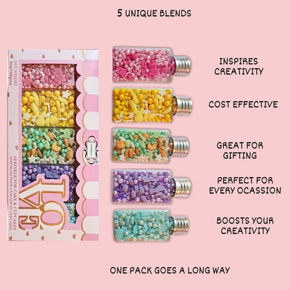 Confect Easter Sprinkles Edible | Mix Parrot Green, Pink, Sky Blue and Yellow Pearls & Stars Pack Of 5 (EAST 5) - 100Gms