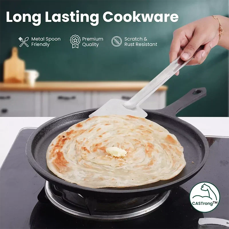 The Indus Valley CASTrong Cast Iron Cookware Set: Tadka Pan + Cast Iron Tawa With Handle (Pre Seasoned) + Cast Iron Kadai Wok Model + Cast Iron Fry Pan, Kitchen set for Home, 100% Pure, Toxin-free