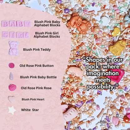 Confect Girls Baby Shower Sprinkles | Mix Heart, Teddy, Baby Feed Bottle & Baby Feet Sprinkles