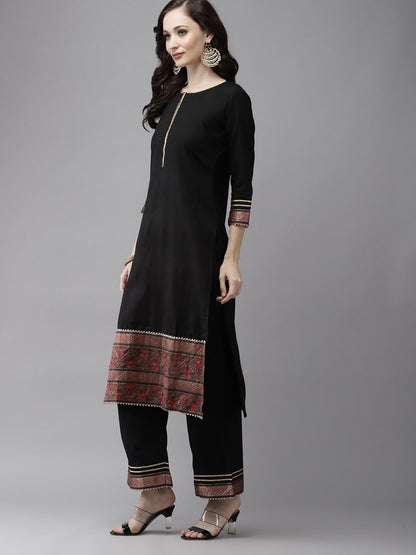 Women Black Yoke Design Regular Gotta Patti Kurta with Palazzos & With Dupatta