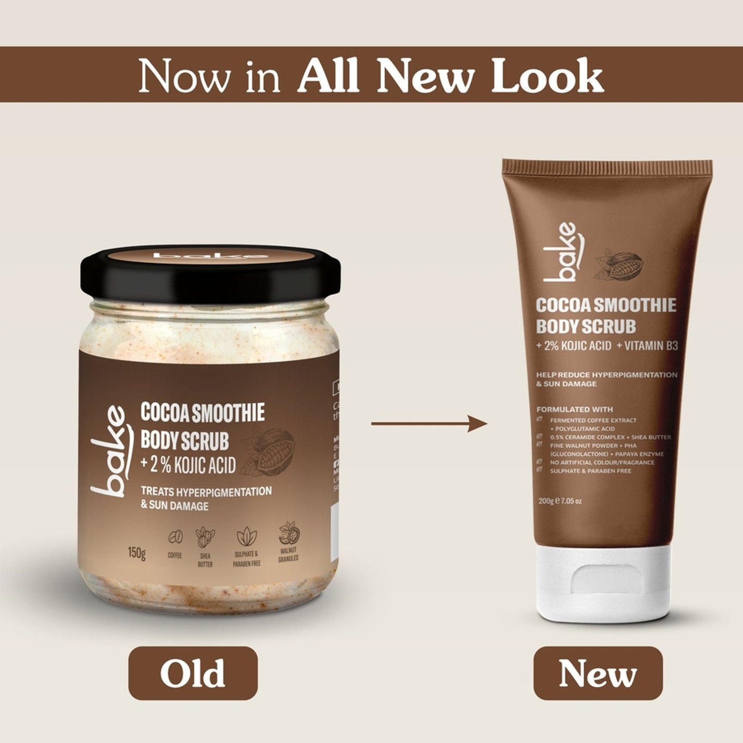 BAKE 2% Kojic Acid Cocoa Smoothie Body Scrub For Dark Spots, Pigmentation & Tan Removal
