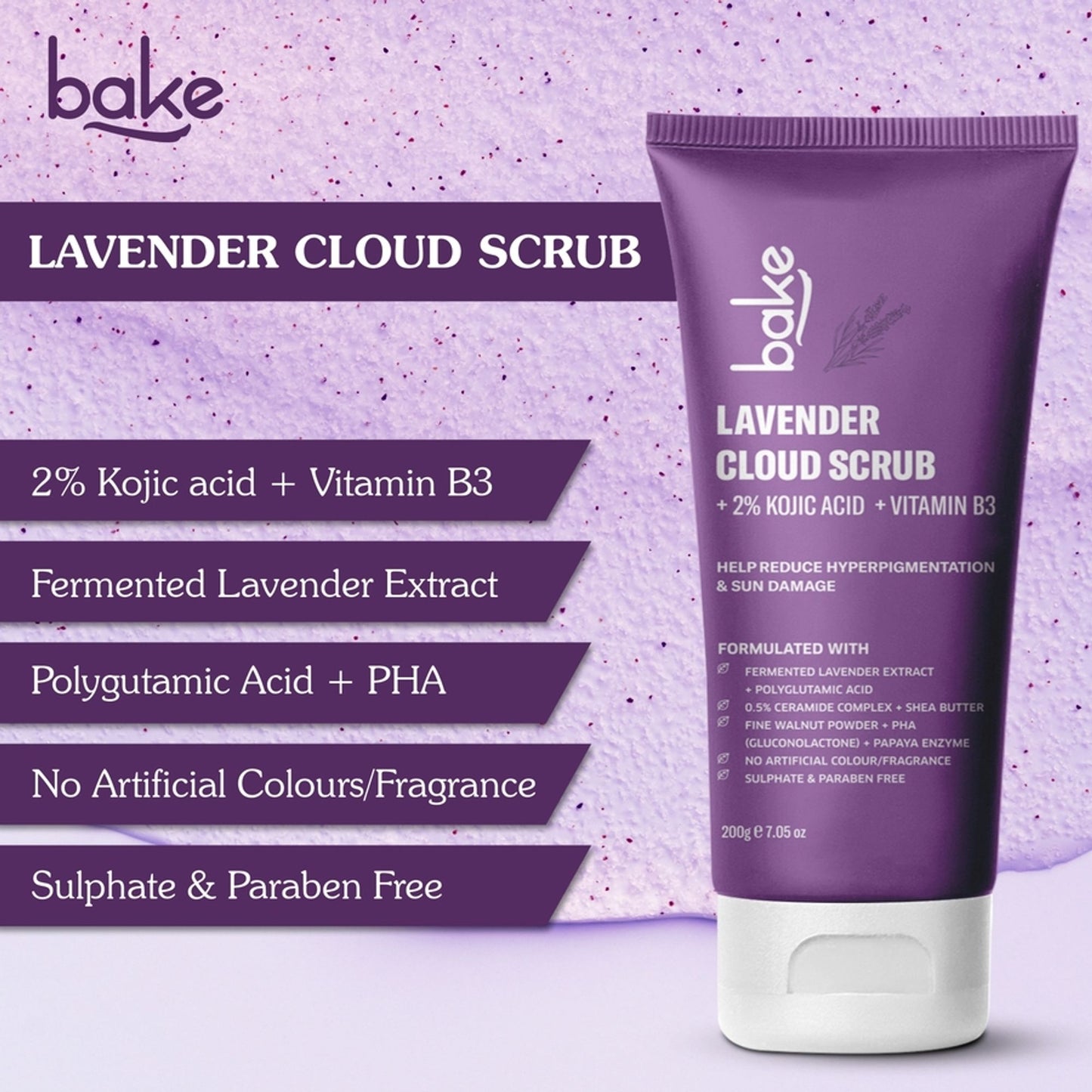 Bake 2% Kojic Acid Lavender Smoothie Body Scrub For Dark Spots, Pigmentation & Strawberry Legs