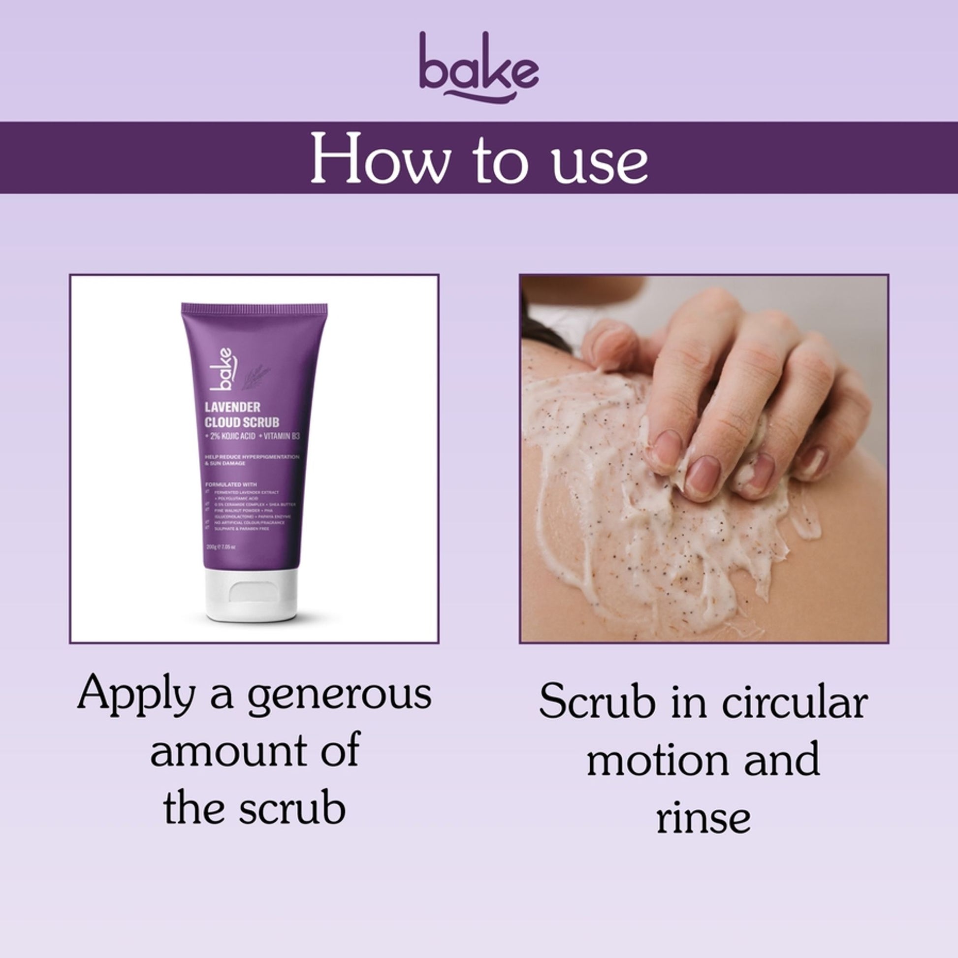 Bake 2% Kojic Acid Lavender Smoothie Body Scrub For Dark Spots, Pigmentation & Strawberry Legs