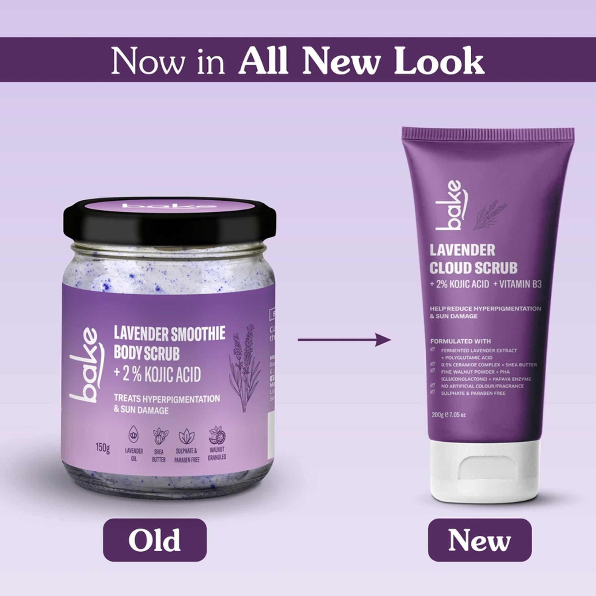 Bake 2% Kojic Acid Lavender Smoothie Body Scrub For Dark Spots, Pigmentation & Strawberry Legs