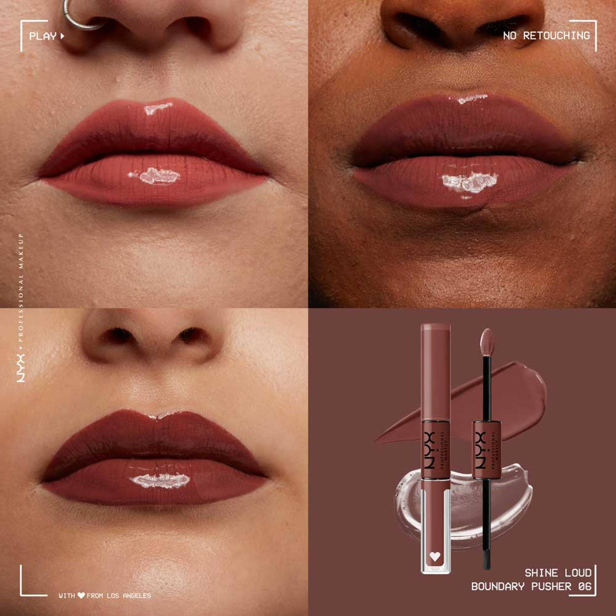 NYX Professional Makeup Shine Loud High Shine Lip Color and Gloss in Boundary Pusher, featuring vibrant, glossy lip product with sleek packaging