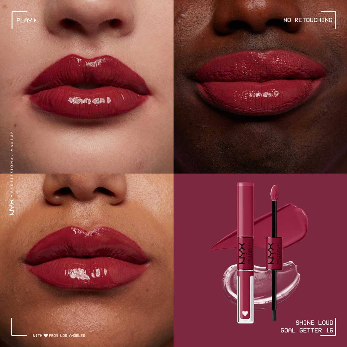 NYX Professional Makeup Shine Loud High Shine Lip Color and Gloss in Goal Getter, featuring a vibrant, glossy lip product.