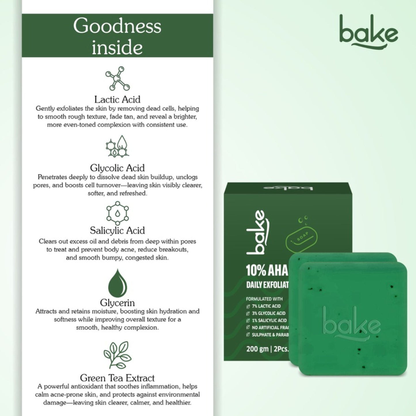 BAKE 10% AHA + 1% BHA Soap For Clogged Pores, Exfoliation & Strawberry Skin - Pack of 2