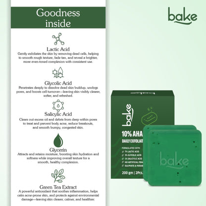 BAKE 10% AHA + 1% BHA Soap For Clogged Pores, Exfoliation & Strawberry Skin - Pack of 2
