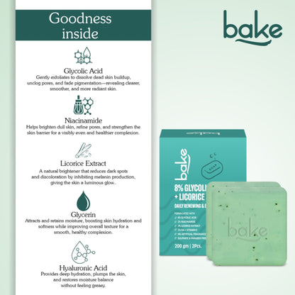 BAKE 8% Glycolic Acid Soap For Pigmentation, Exfoliation & Tan Removal -Pack of 2