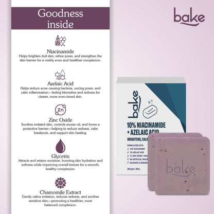 BAKE 10% Niacinamide + Azelaic Acid Soap for Body & Back Acne, Bright & Spot-Free Skin -Pack of 2