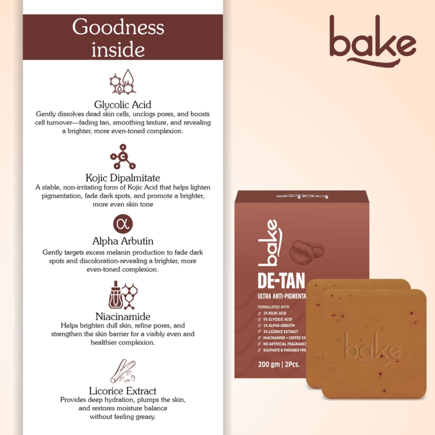 BAKE De-Tan Soap For Ultra Pigmentation Soap, Dark Spots & Tan Removal-Pack of 2