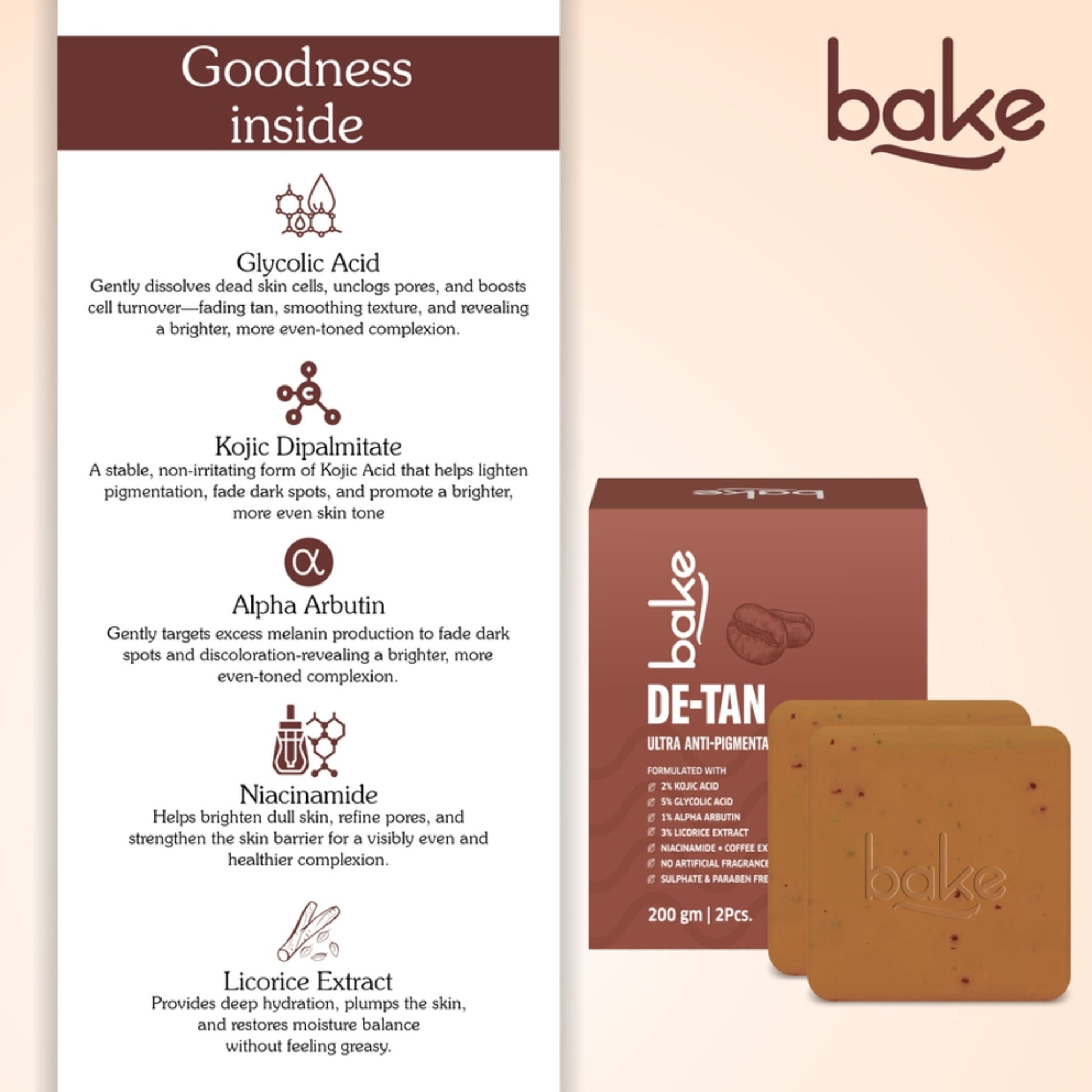 BAKE De-Tan Soap For Ultra Pigmentation Soap, Dark Spots & Tan Removal-Pack of 2