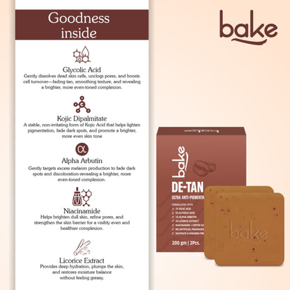 BAKE De-Tan Soap For Ultra Pigmentation Soap, Dark Spots & Tan Removal-Pack of 2