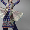 Indyancart IE Blue & Red Romantic Floral Printed Kurta with Palazzos and Dupatta