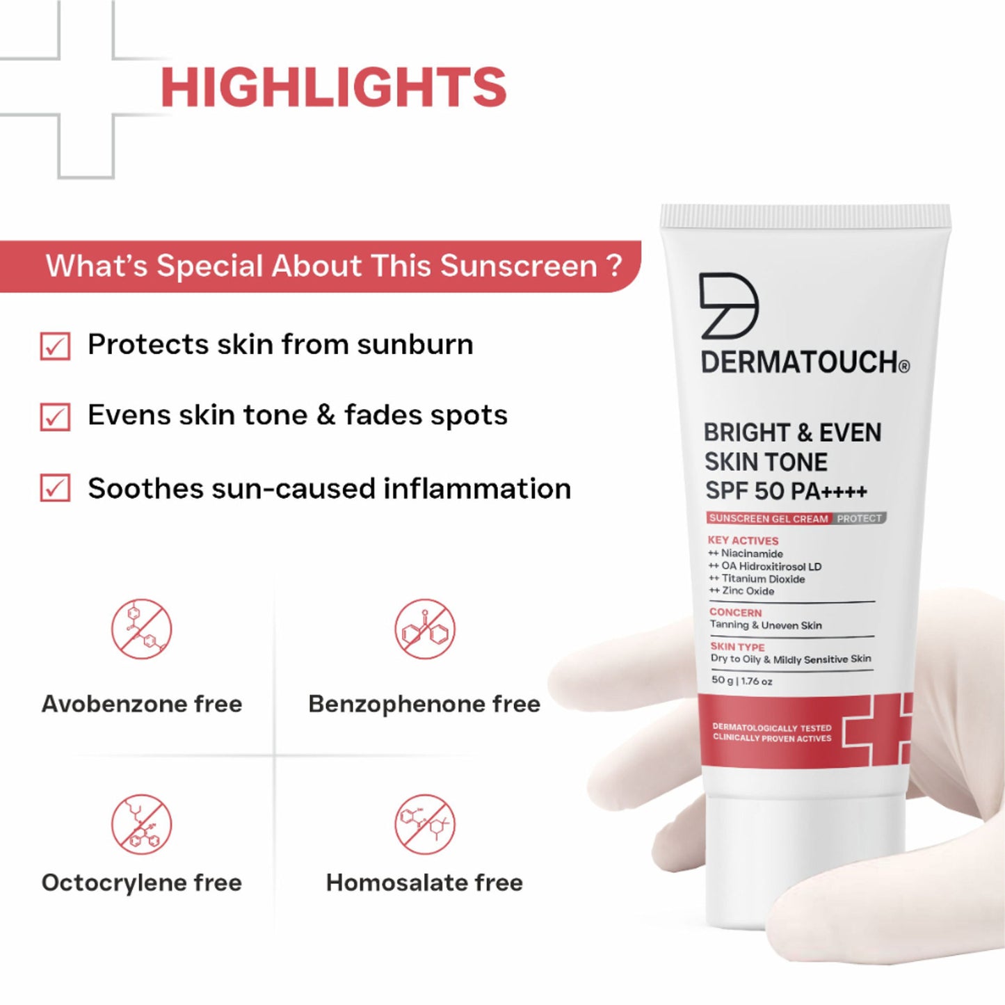 Dermatouch Bright & Even Skin Tone SPF 50 PA++++ Sunscreen Gel Cream