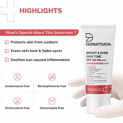 Dermatouch Bright & Even Skin Tone SPF 50 PA++++ Sunscreen Gel Cream