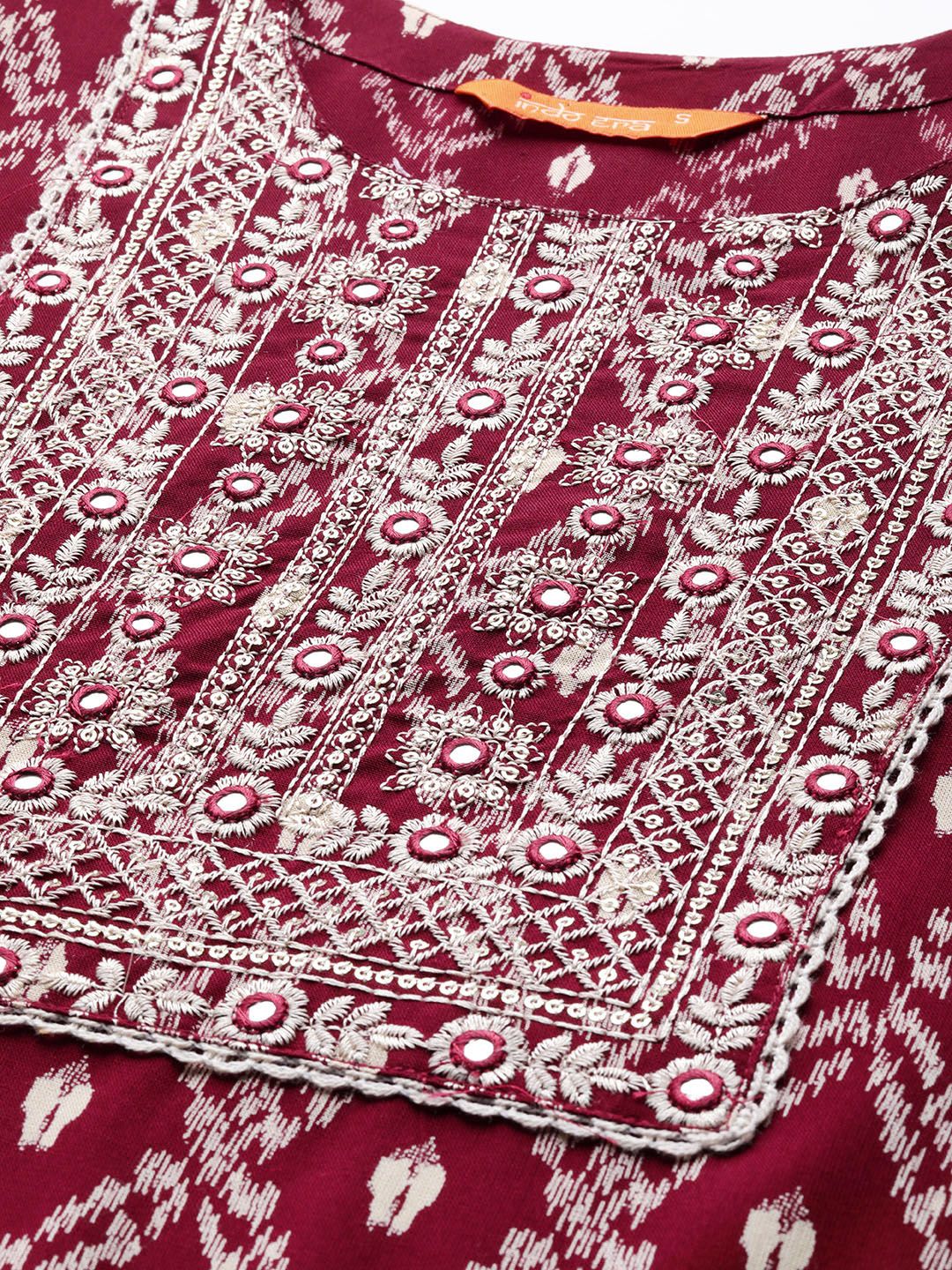 Dhiyona IE Geometric Printed Mirror Work Kurta