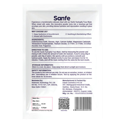 Sanfe Hydrojelly Alginate Face Mask, Peel-Off Hydrating Mask Instant Glow & Brightening For Women