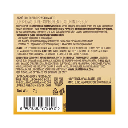 Lakme Sun Expert SPF 40 PA+++ Ultra Matte Compact With Power of Vitamin E and Iron Oxides
