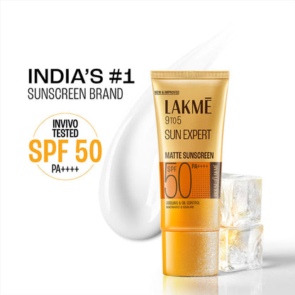 Lakme Matte Sunscreen SPF 50 PA+++, Niacinamide,UVA/B Protection,For Normal To Oily Skin