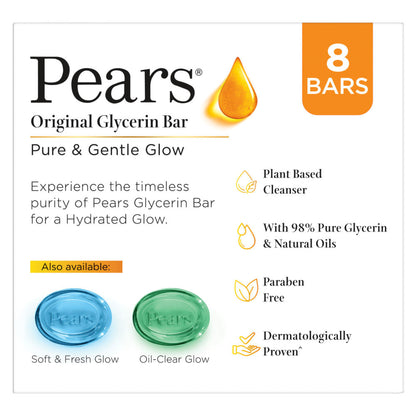 Pears Pure & Gentle Soap Bar Paraben-Free Body Soaps for Soft Skin - Pack of 8
