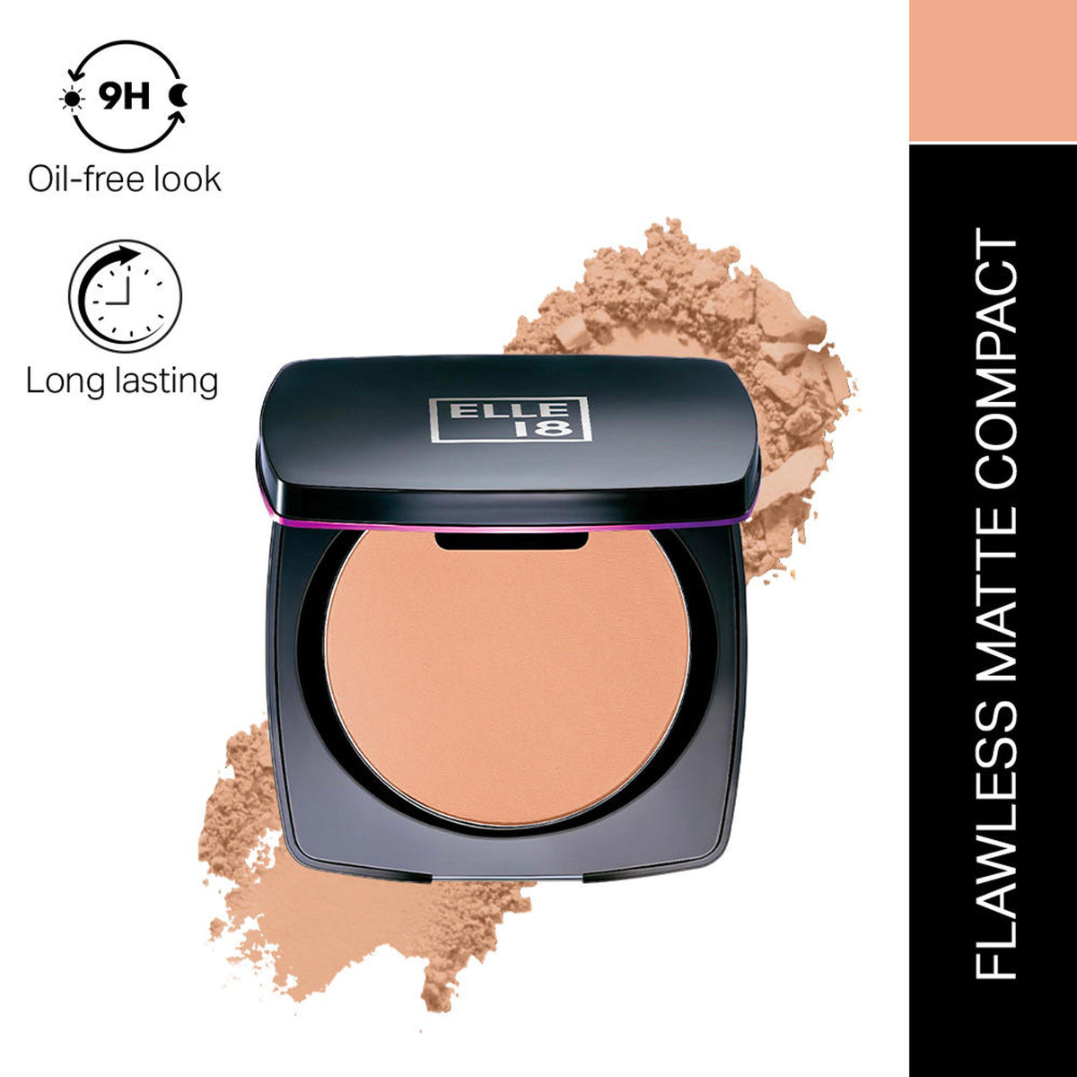 Elle 18 Lasting Glow Compact in Pearl shade, featuring smooth pressed powder with a soft, luminous finish for a natural glow.