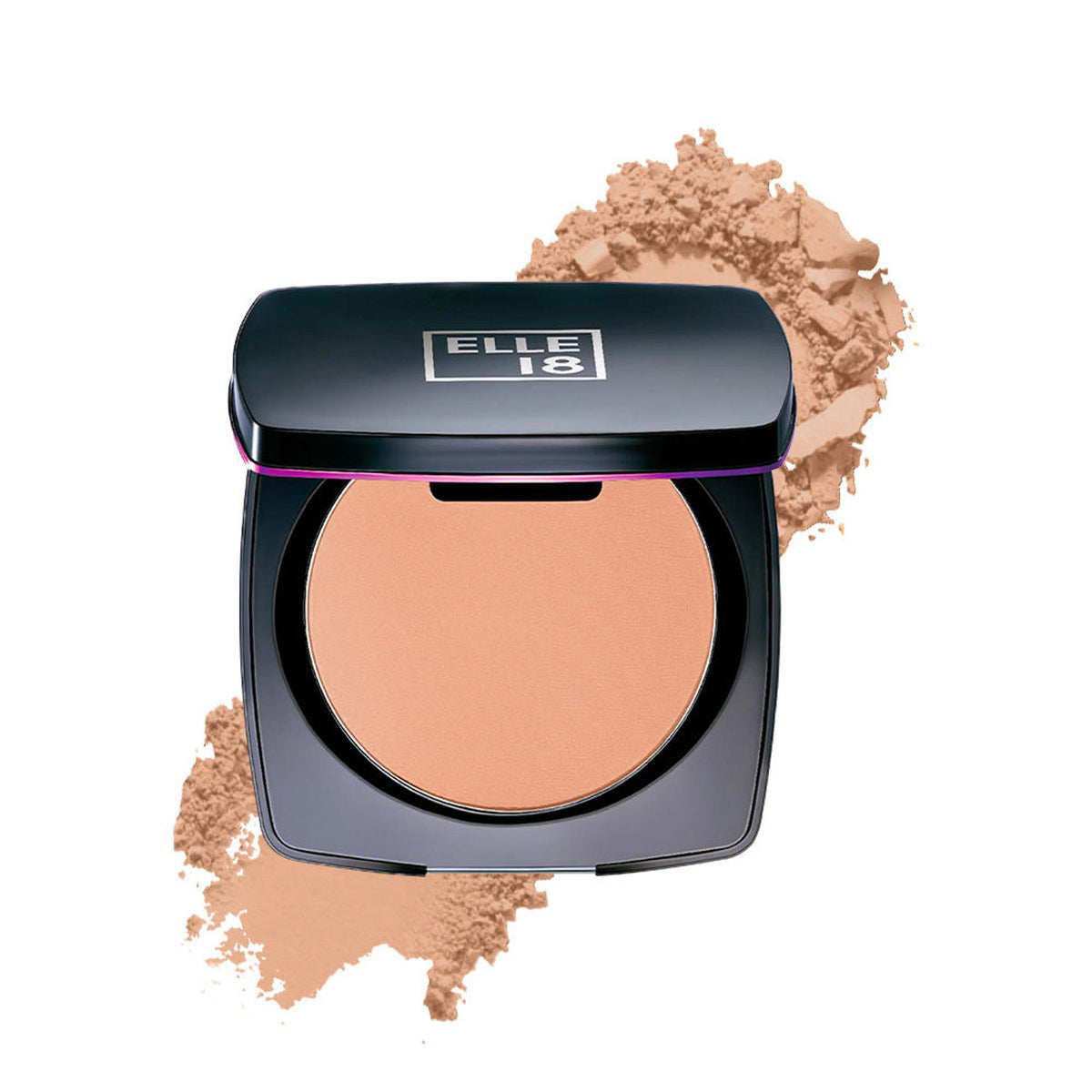 Elle 18 Lasting Glow Compact in Pearl shade, featuring a pressed powder with a smooth finish and natural glow.