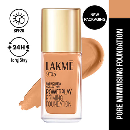 Lakme 9 To 5 Powerplay Priming Foundation, Built In Primer, Long-Lasting, SPF 20 - C300 Cool Cinnamon