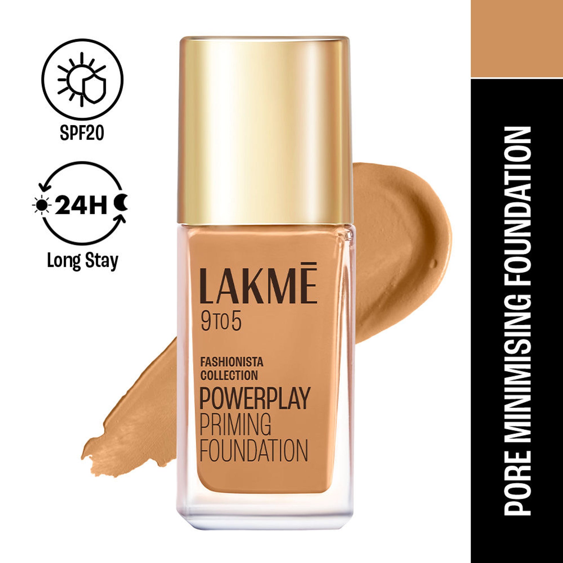 Lakme 9 To 5 Powerplay Priming Foundation, Built In Primer, Long-Lasting, SPF 20 - W320 Warm Caramel