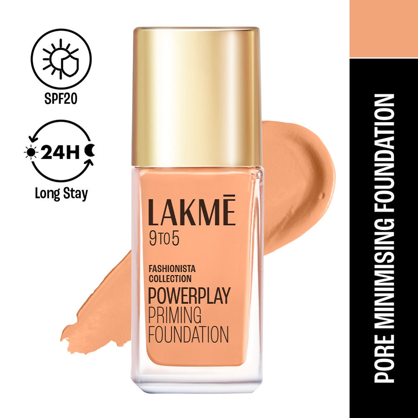 Lakme 9 To 5 Powerplay Priming Foundation, Built In Primer, Long-Lasting, SPF 20 - W160 Warm Sand