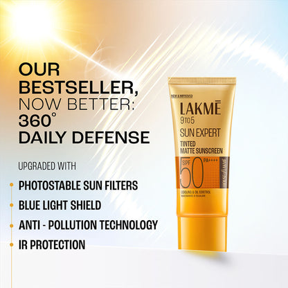 Lakme Sun Expert Tinted Sunscreen SPF 50 PA +++, Broad Spectrum UVA/B protection