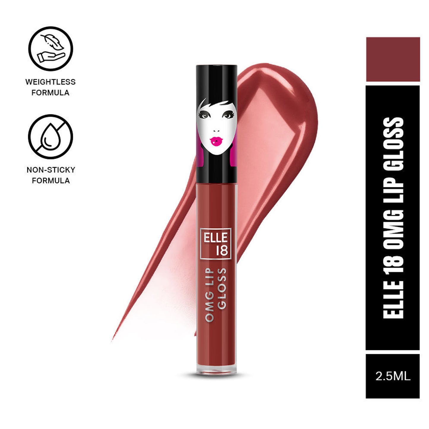 Elle 18 OMG Non sticky Tinted Lip Gloss with Jojoba Oil - Brownie Babe