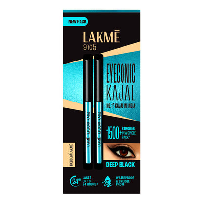 Lakme Eyeconic Kajal Deep Black Twist Up Pencil & Matte Finish - Pack of 2